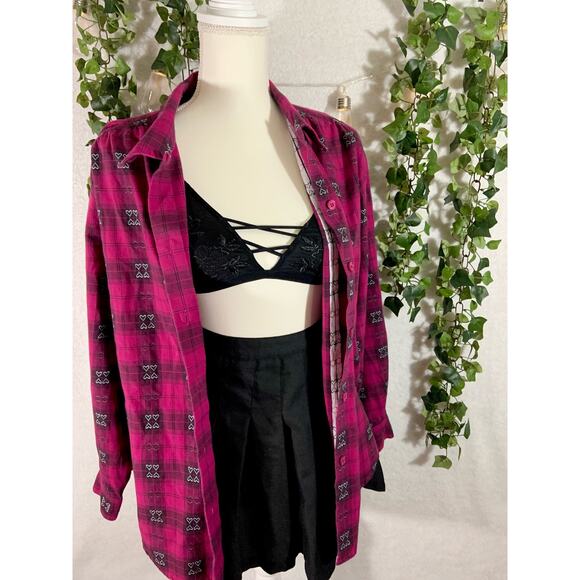 Napa Valley Tops - Vintage 90's Napa Valley Petites Women's Pink Black Heart Button Up Size Medium